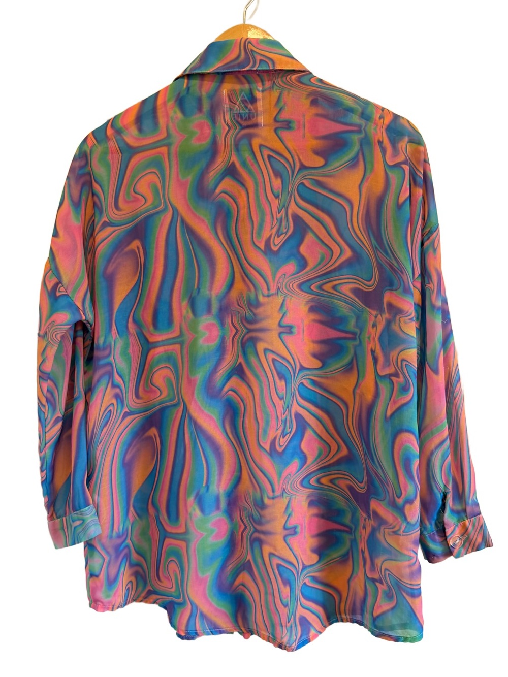 UNIF Melt Button Up Shirt Psychedelic Marble Sheer Swirl Print Size XS GUC - Picture 2 of 9